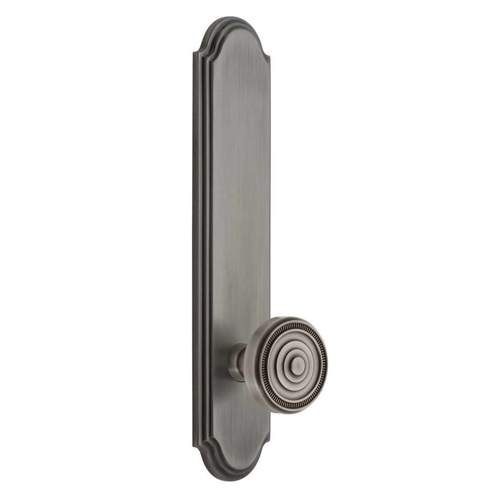 Grandeur by Nostalgic Warehouse ARCSOL Arc Tall Plate Privacy with Soleil Knob in Antique Pewter